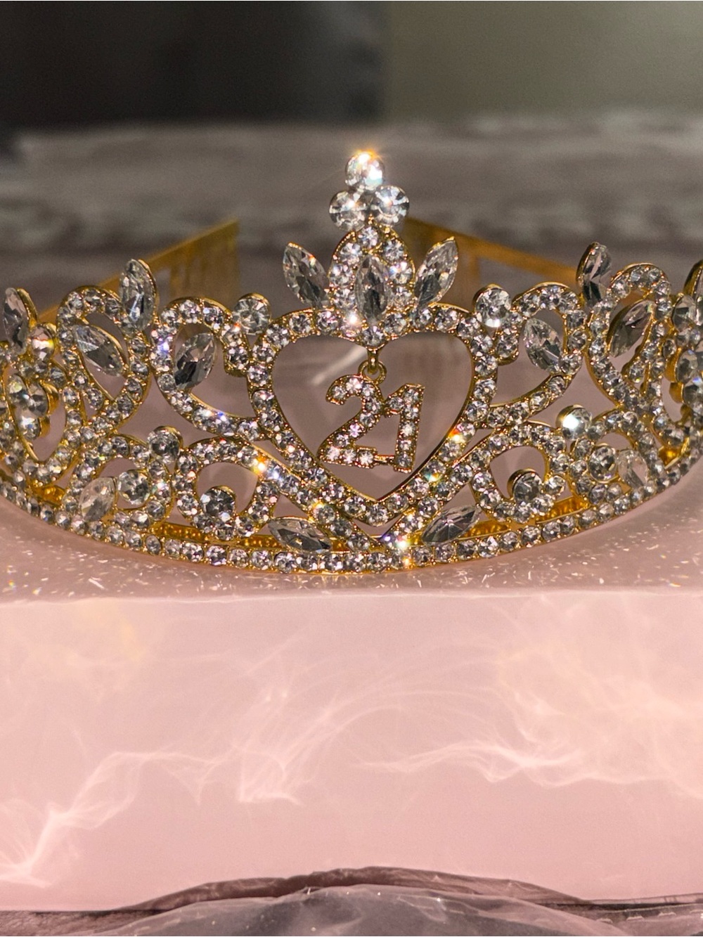 Gold 21 Rhinestone Tiara Hair Crown